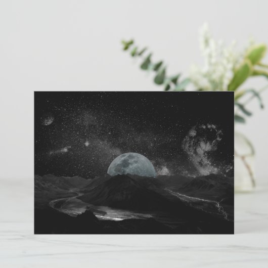 Zwarte en witte maan Night Sky Mountain Galaxy Pos Kaart (Staand voorkant)
