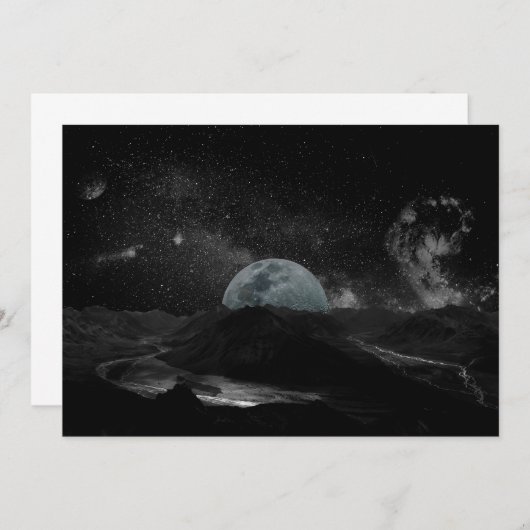 Zwarte en witte maan Night Sky Mountain Galaxy Pos Kaart (Voorkant / Achterkant)