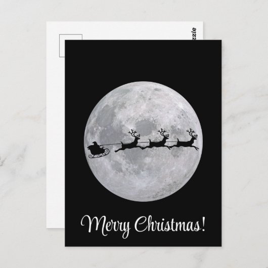 Zwarte en witte maan Santa met Reinders Briefkaart (Voorkant / Achterkant)