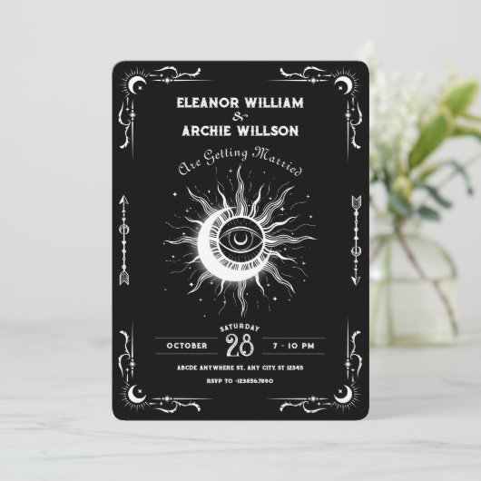 Zwarte en witte maan zon tarot hemelse bruiloft kaart (Staand voorkant)