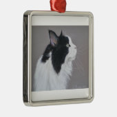 Zwarte en witte Maine Coon kat. Metalen Ornament (Rechts)