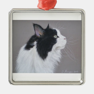 Zwarte en witte Maine Coon kat. Metalen Ornament