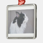 Zwarte en witte Maine Coon kat. Metalen Ornament (Links)