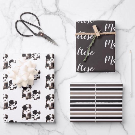 Zwarte en witte Maltese papaverhond Inpakpapier Vel (Voorkant)