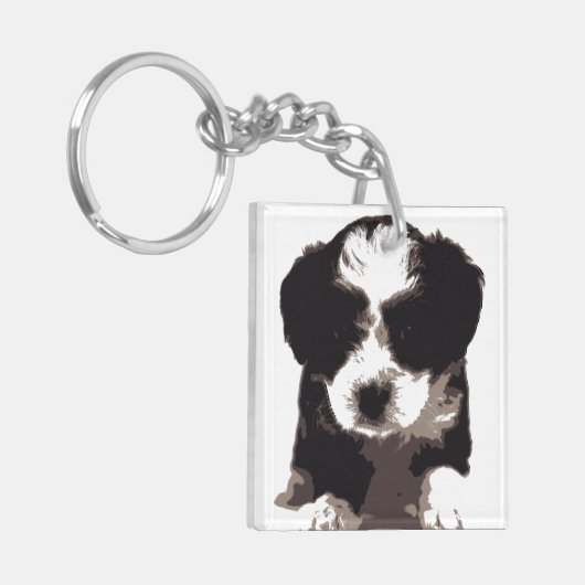 Zwarte en witte Maltese papaverhond Sleutelhanger (Voorkant Links)