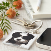 Zwarte en witte Maltese papaverhond Sleutelhanger (Voorkant Rechts)