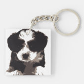 Zwarte en witte Maltese papaverhond Sleutelhanger (Achterkant)