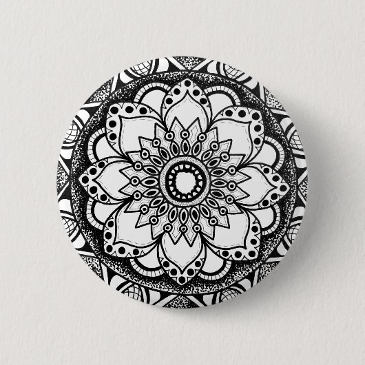 Zwarte en Witte Mandala Button (Voorkant)