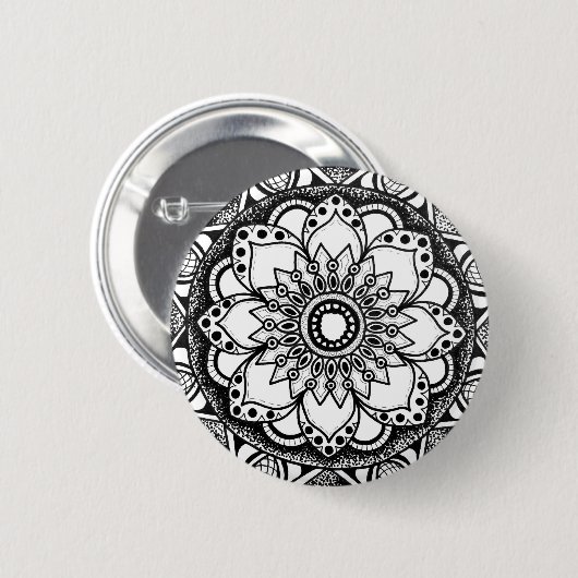 Zwarte en Witte Mandala Button (Voorkant /achterkant)