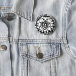 Zwarte en Witte Mandala Button