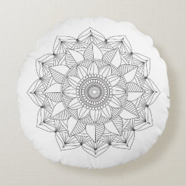 Zwarte en Witte Mandala Flower v1 Rond Kussen