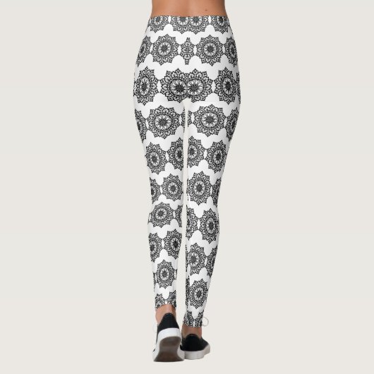Zwarte en Witte Mandala Leggins Leggings (Achterkant)
