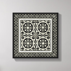 Zwarte en Witte Mandala Motif door Vision Studio Canvas Afdruk