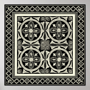 Zwarte en Witte Mandala Motif door Vision Studio Poster