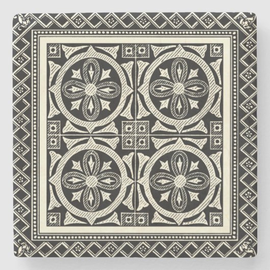 Zwarte en Witte Mandala Motif door Vision Studio Stenen Onderzetter (Voorkant)