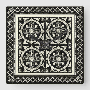 Zwarte en Witte Mandala Motif door Vision Studio Vierkante Klok