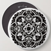 Zwarte en witte mandala ronde button 6,0 cm (Voorkant /achterkant)