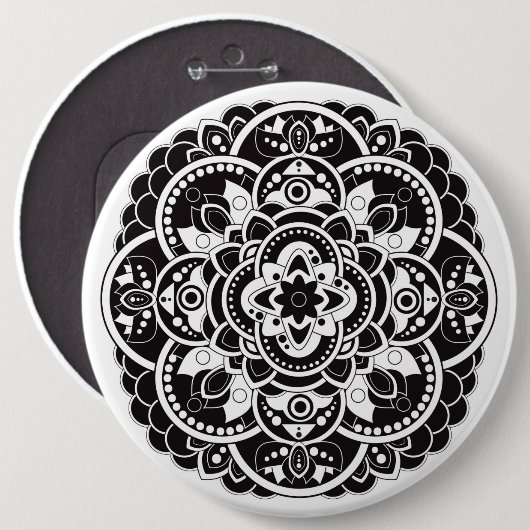 Zwarte en witte mandala ronde button 6,0 cm (Voorkant /achterkant)