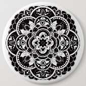 Zwarte en witte mandala ronde button 6,0 cm (Voorkant)