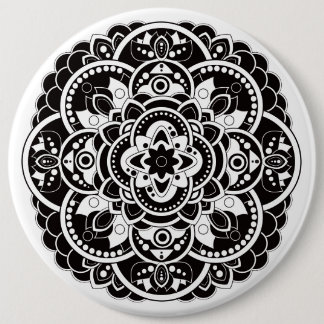 Zwarte en witte mandala ronde button 6,0 cm