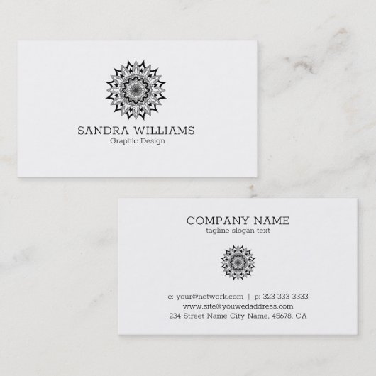 Zwarte en witte mandala visitekaartje (Voorkant / Achterkant)