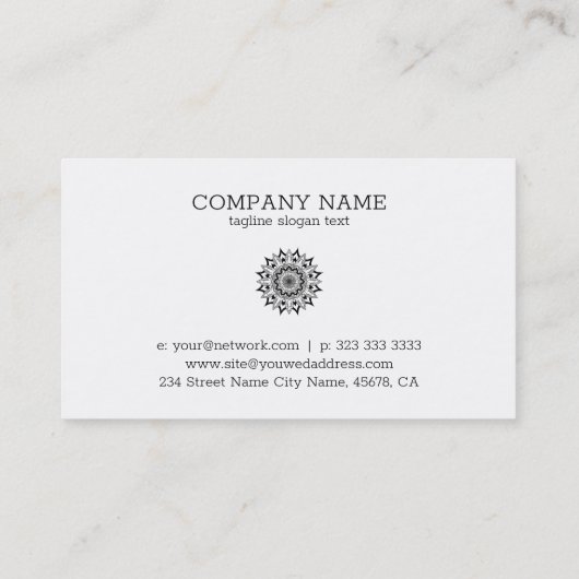 Zwarte en witte mandala visitekaartje (Achterkant)