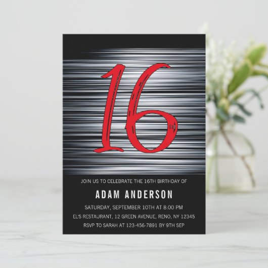 Zwarte en witte Mannen-verjaardag 16e Kaart (Staand voorkant)