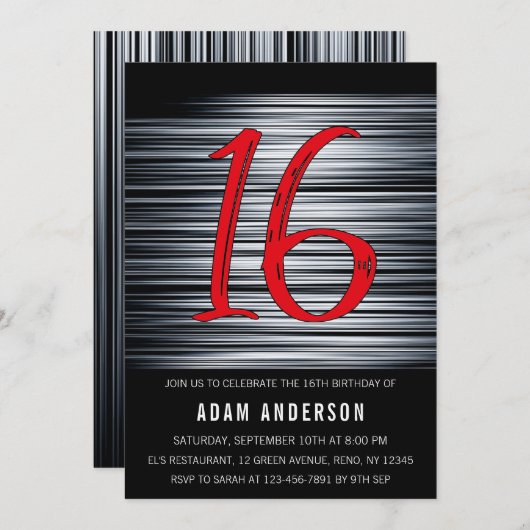 Zwarte en witte Mannen-verjaardag 16e Kaart (Voorkant / Achterkant)