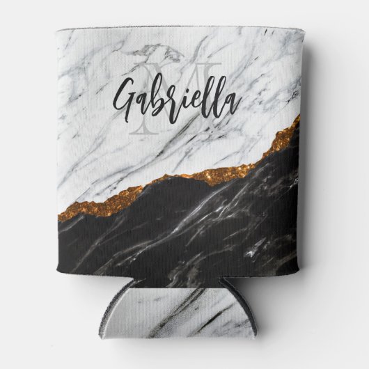 Zwarte en witte marmer blikjeskoeler (Voorkant)