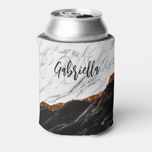 Zwarte en witte marmer blikjeskoeler (Blikje Achterkant)