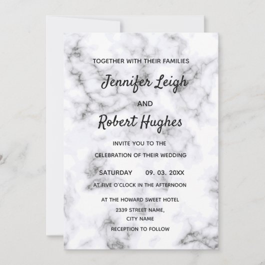 Zwarte en witte marmer bruiloft kaart (Voorkant)