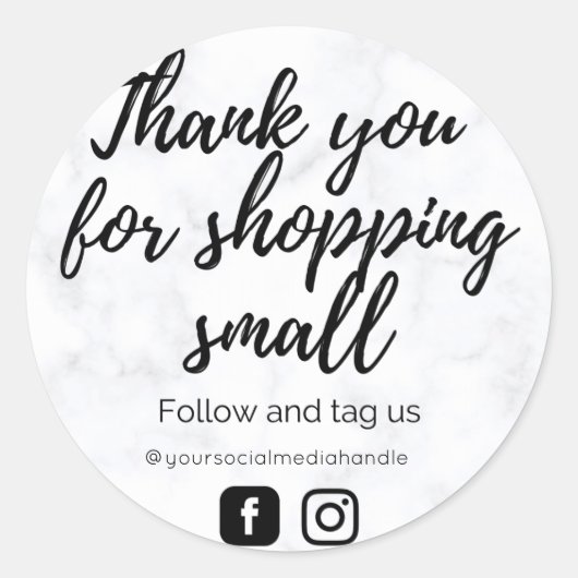 Zwarte en witte marmer Dank je wel Ronde Sticker (Voorkant)