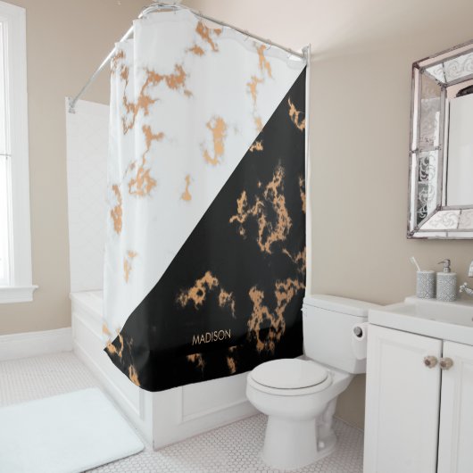 Zwarte en witte marmer douchegordijn (In situ)
