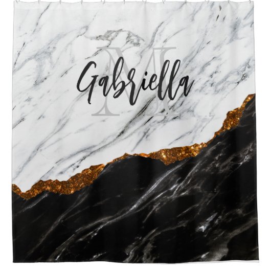 Zwarte en witte marmer douchegordijn (Voorkant)