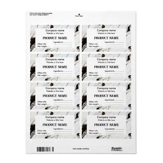 Zwarte en witte marmer etiket (Full Sheet)