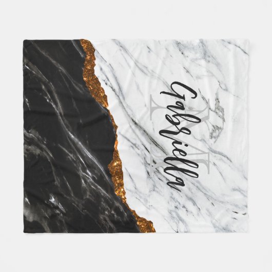 Zwarte en witte marmer fleece deken (Voorkant (Horizontaal))