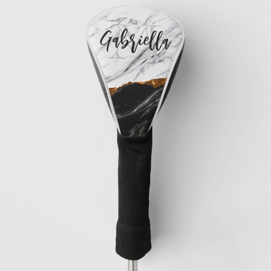 Zwarte en witte marmer golfheadcover (Voorkant)