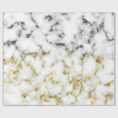 Zwarte en witte marmer-goudmousserende vlokken cadeaupapier (Vlak)