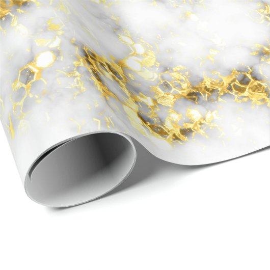 Zwarte en witte marmer-goudmousserende vlokken cadeaupapier (Rol Hoek)