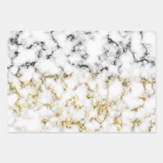 Zwarte en witte marmer-goudmousserende vlokken inpakpapier vel (Voorkant 3)