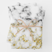 Zwarte en witte marmer-goudmousserende vlokken inpakpapier vel (In situ)