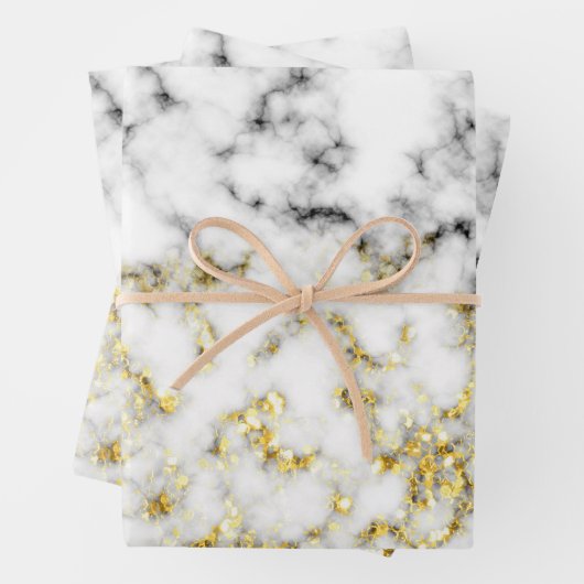 Zwarte en witte marmer-goudmousserende vlokken inpakpapier vel (In situ)