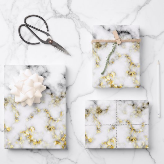 Zwarte en witte marmer-goudmousserende vlokken inpakpapier vel (Voorkant)