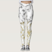 Zwarte en witte marmer-goudmousserende vlokken leggings (Voorkant)