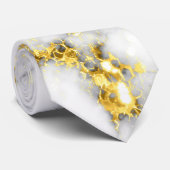 Zwarte en witte marmer-goudmousserende vlokken stropdas (Opgerold)