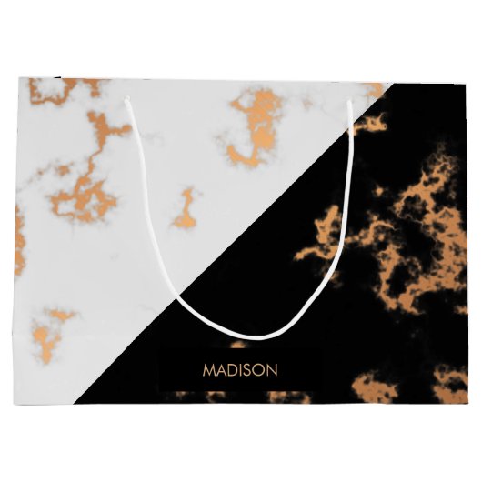 Zwarte en witte marmer groot cadeauzakje (Achterkant)