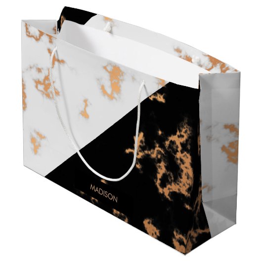 Zwarte en witte marmer groot cadeauzakje (Achterkant Gekanteld)