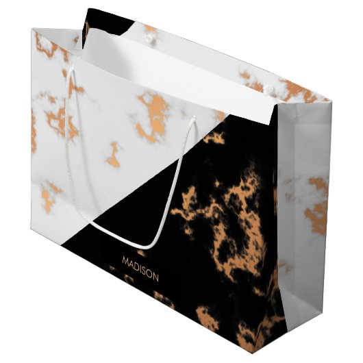 Zwarte en witte marmer groot cadeauzakje (Voorkant Gekanteld)