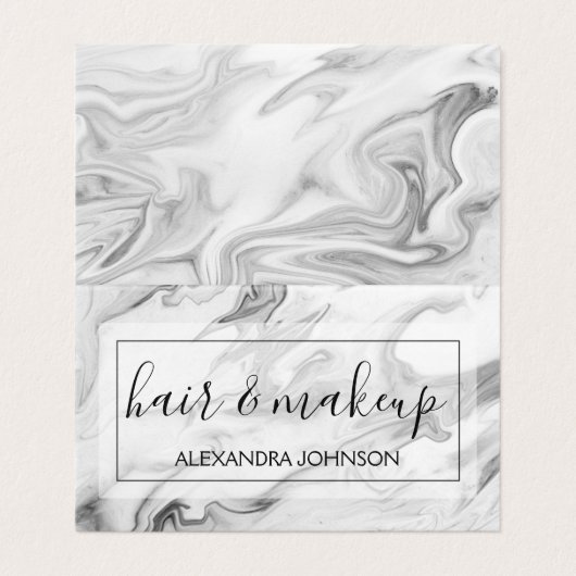 Zwarte en witte marmer Hair en Makeup Visitekaartje (Buitenkant ongevouwen)