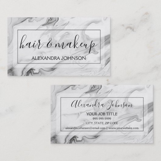 Zwarte en witte marmer Hair en Makeup Visitekaartje (Voorkant / Achterkant)